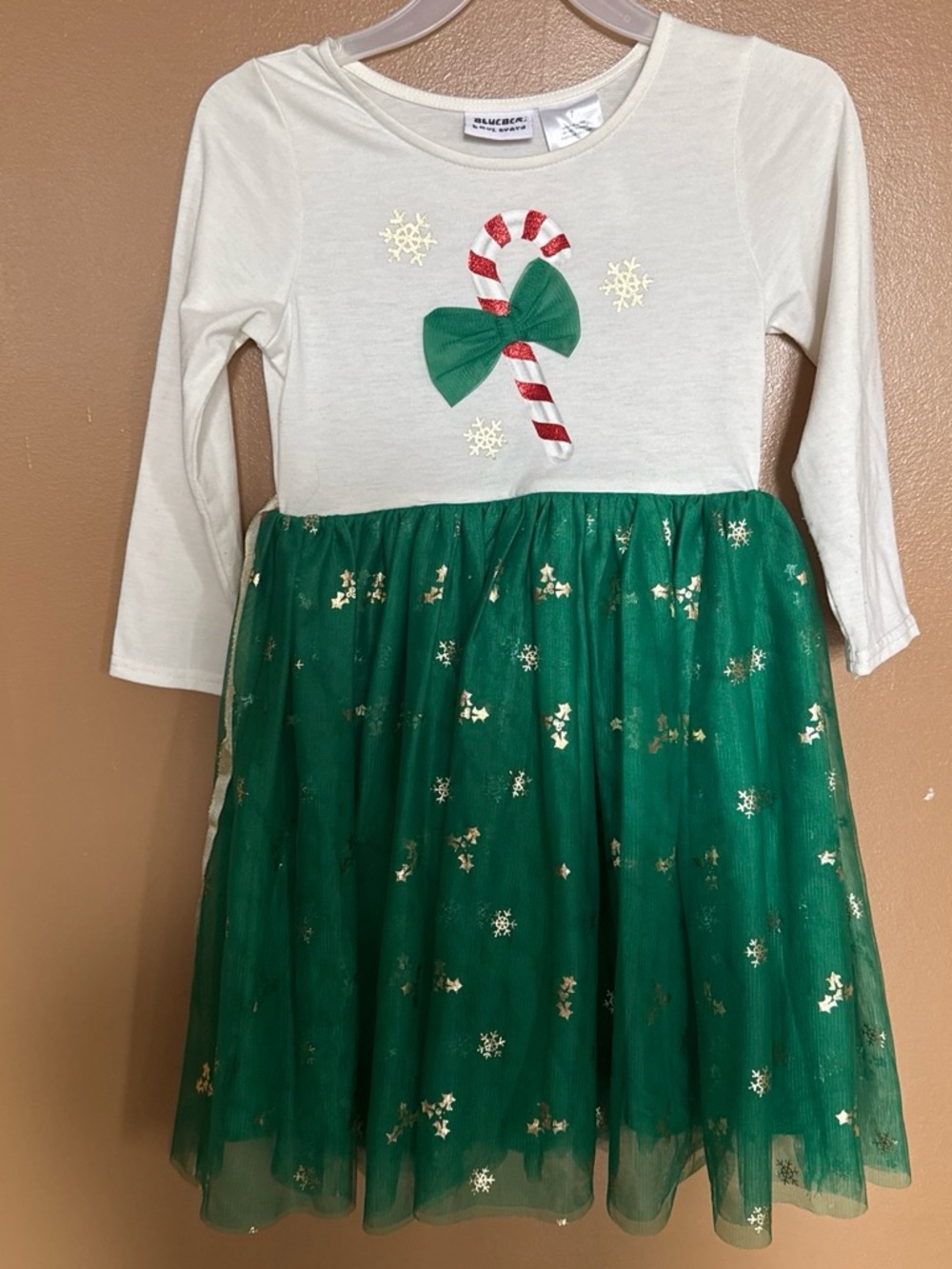 Blueberi Boulevard White & Green Candy Cane Tulle Holiday Dress